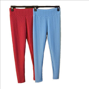 (2 pcs) DOUBLJU Yoga Pants Waffle Design Leggings Gym/Yoga Workout Women size M